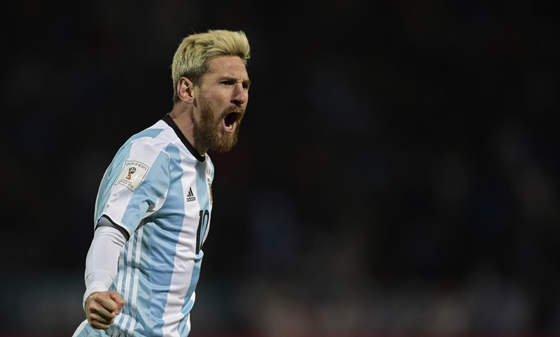 messi celebrates after scoring against uruguay in mendoza argentina on september 1 2016 photo afp