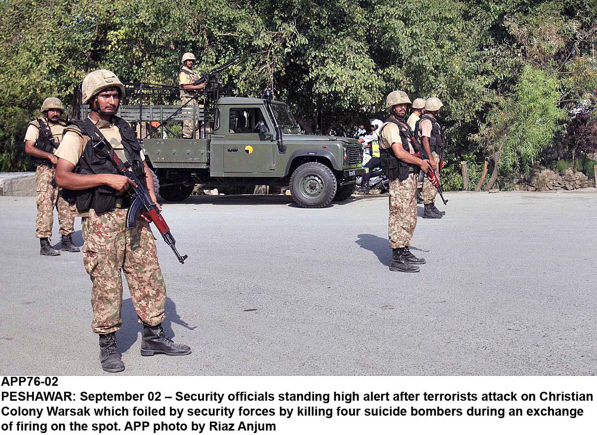 security officials standing high alert after terrorists attack on christian colony warsak photo afpp