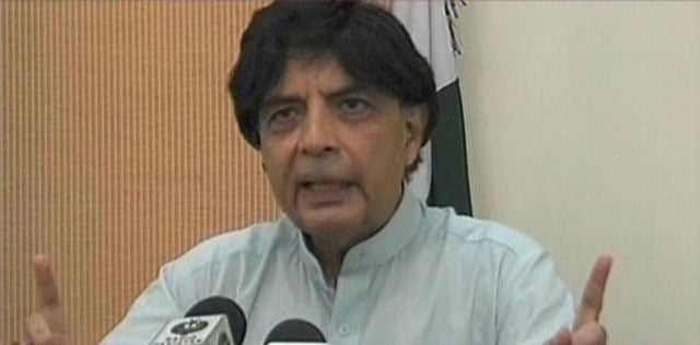 federal interior minister chaudhry nisar ali khan addressing journalists in mardan on saturday screen grab