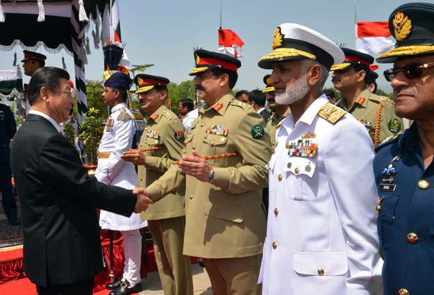 chinese president xi jinping shakes hands with pakistan s army chief raheel sharif photo afp