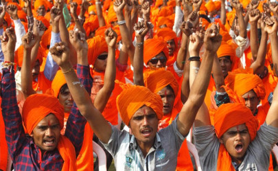 hindu students go saffron to protest against burqa clad women hindu students go saffron to protest against burqa clad women