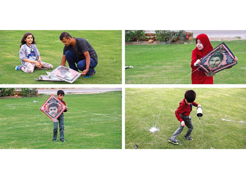 families prepare to fly their kites at an event organised to highlight the issue of a rapid increase in missing children at pavilion end club on sunday photos athar khan express