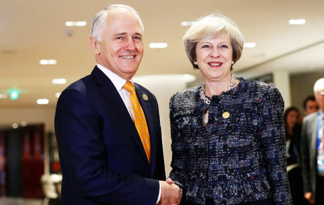 australian pm malcolm turnbull with british pm theresa may during the g20 summit at hangzhou china photo afp australian pm malcolm turnbull with british pm theresa may during the g20 summit at hangzhou china photo afp