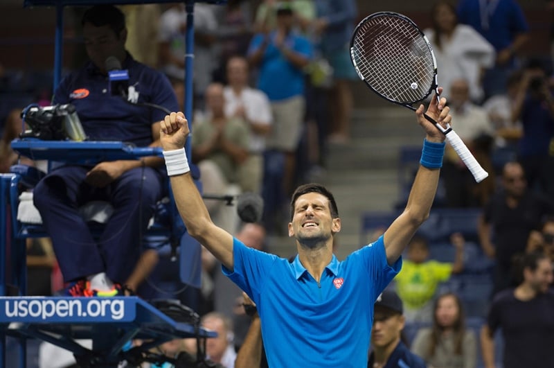 novak djokovic celebrates his victory over kyle edmund at the usta billie jean king national tennis center on september 4 2016 in new york photo afp