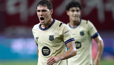 barcelona s andreas christensen celebrates scoring their fourth goal photo reuters