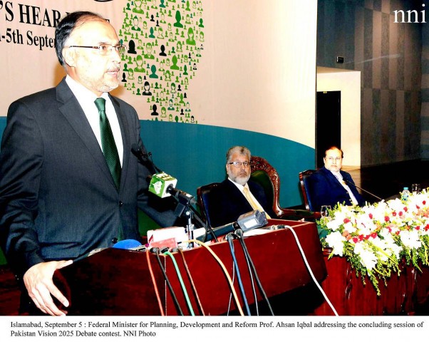federal minister for planning development and reform prof ahsan iqbal addressing the concluding session of pakistan vision 2025 debate contest photo nni federal minister for planning development and reform prof ahsan iqbal addressing the concluding session of pakistan vision 2025 debate contest photo nni