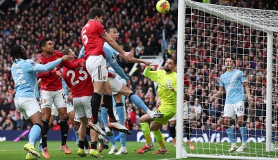 manchester united s harry maguire heads at goal photo reuters