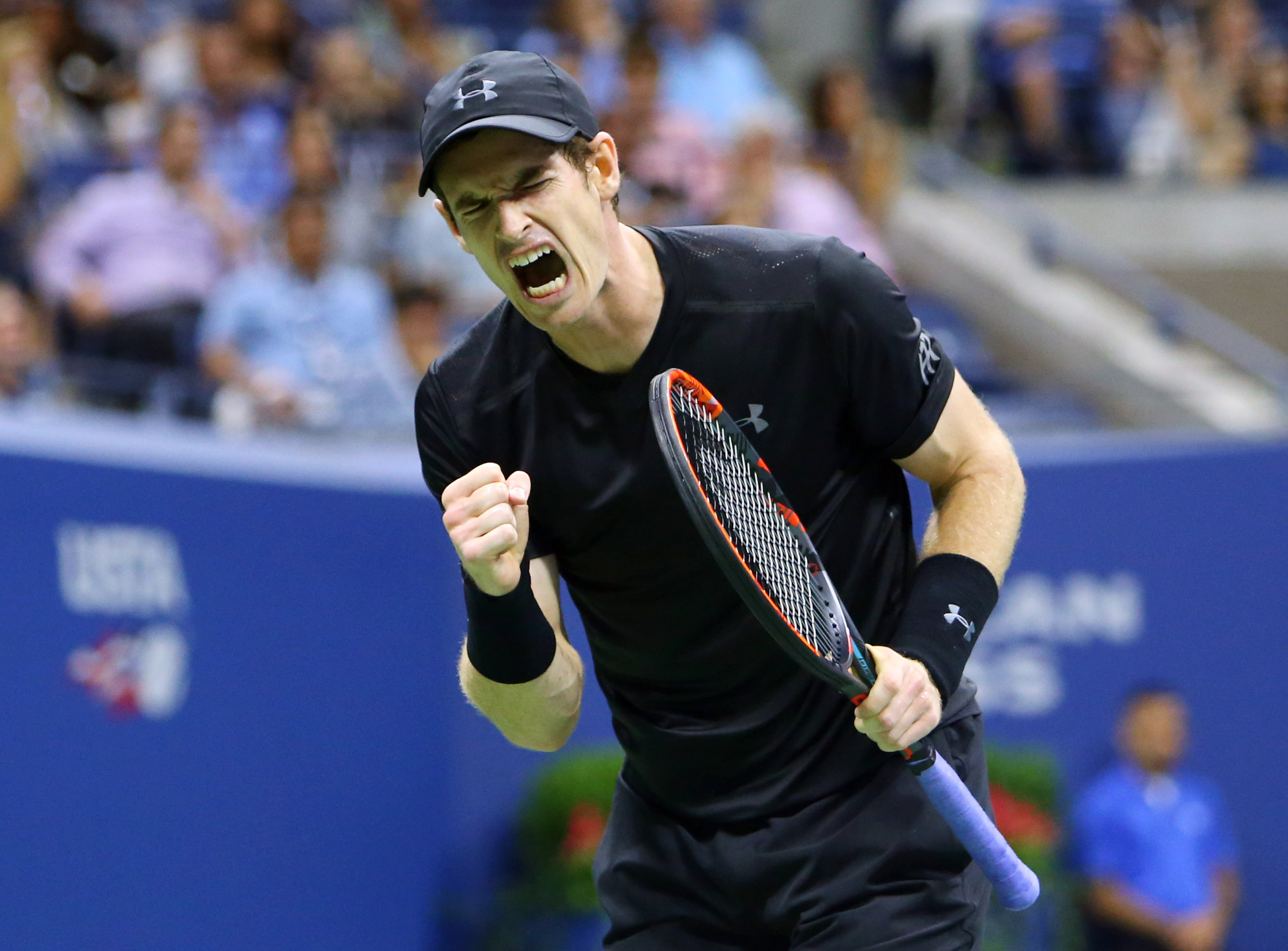 sep 5 2016 new york ny usa andy murray of great britain celebrates after winning a point grigor dimitrov of bulgaria on day eight of the 2016 u s open tennis tournament at usta billie jean king national tennis center photo reuters