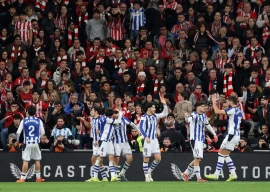 sociedad s benat turrientes celebrates scoring their first goal with teammates photo reuters