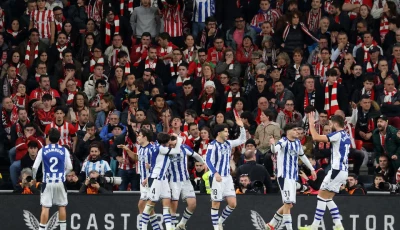 sociedad s benat turrientes celebrates scoring their first goal with teammates photo reuters
