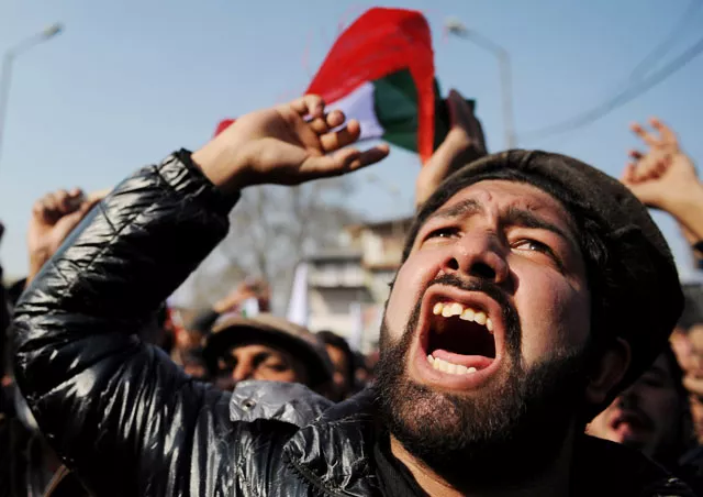 supporters of the jammu and kashmir libration front shout pro freedom slogans during a protest in srinagar on january photo afp supporters of the jammu and kashmir libration front shout pro freedom slogans during a protest in srinagar on january photo afp