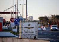 the entrance of raf akrotiri a british sovereign base in cyprus which was hit by an unmanned drone overnight causing limited damage cyprus march 2 2026 reuters