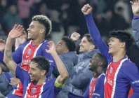 paris saint germain players celebrate after beating brest to all but secure a fifth straight ligue 1 title photo afp
