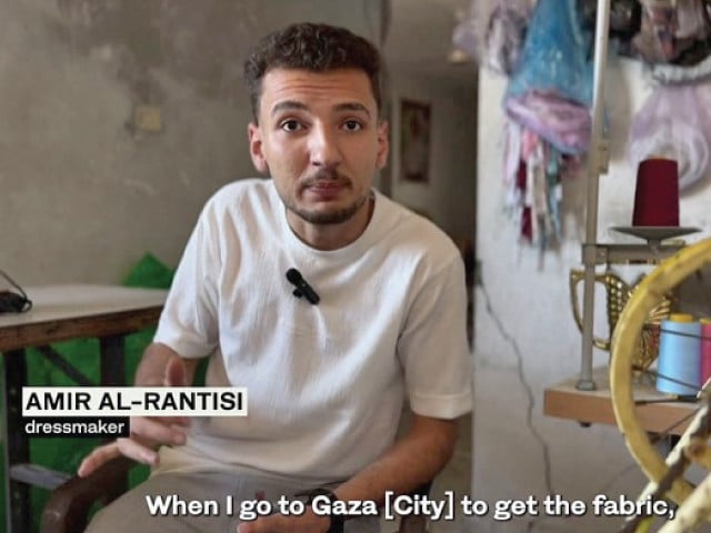 Gaza tailor recycles war-damaged fabric into dresses for girls