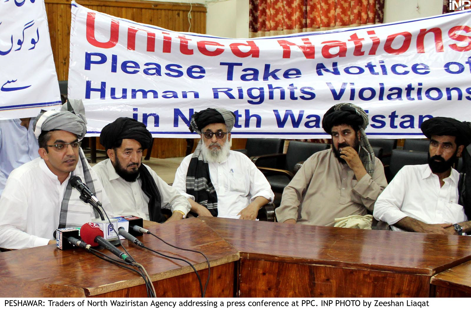 traders of north waziristan agency addressing a press conference at ppc photo inp