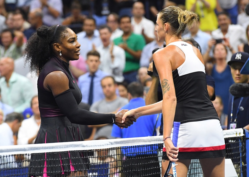 karolina pliskova r and serena williams l meet after their match in new york on september 9 2016 photo reuters robert deutsch usa today sports