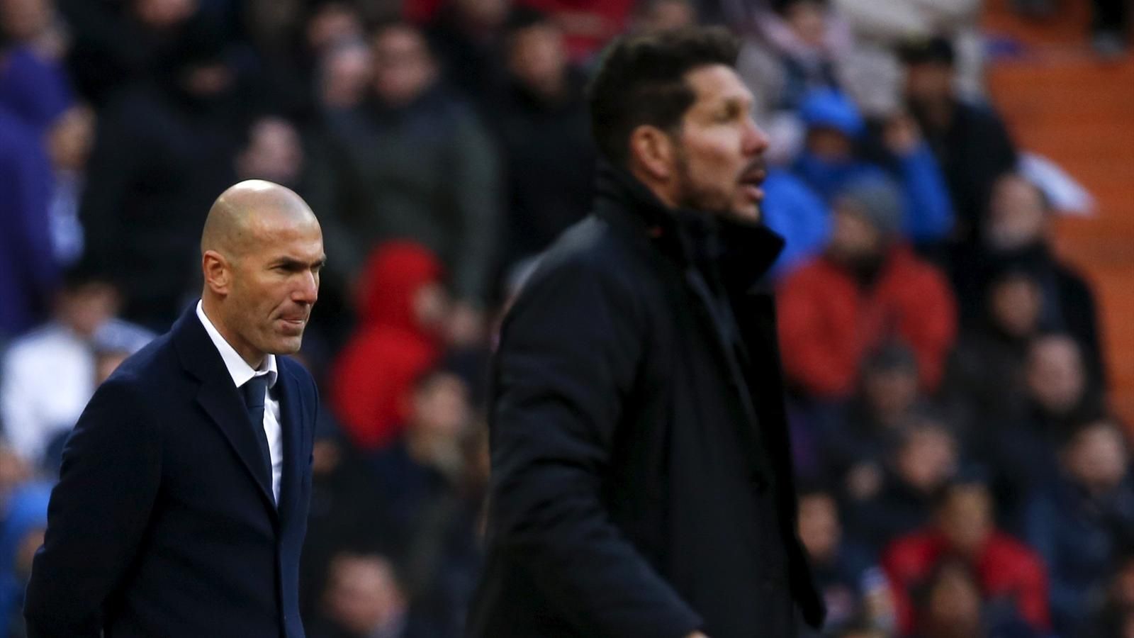 real madrid coach zinedine zidane l and atletico madrid boss diego simeone photo reuters