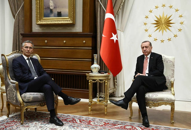 a picture released by the turkey 039 s presidential press service on september 8 2016 shows turkish president recep tayyip erdogan r and nato secretary general jens stoltenberg l posing during a meeting at the presidential palace in ankara photo afp