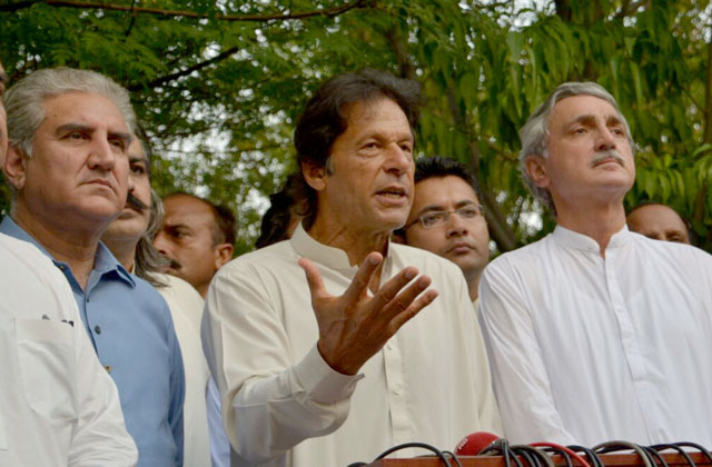 pti chairman imran khan talking to media persons in bani gala islamabad on september 9 2016 photo mudassar raja express