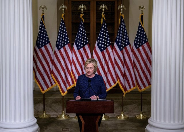 this file photo taken on september 9 2016 shows us democratic presidential nominee hillary clinton pausing while speaking to the press after a working session with national security advisers and experts at the new york historical society in new york photo afp this file photo taken on september 9 2016 shows us democratic presidential nominee hillary clinton pausing while speaking to the press after a working session with national security advisers and experts at the new york historical society in new york photo afp
