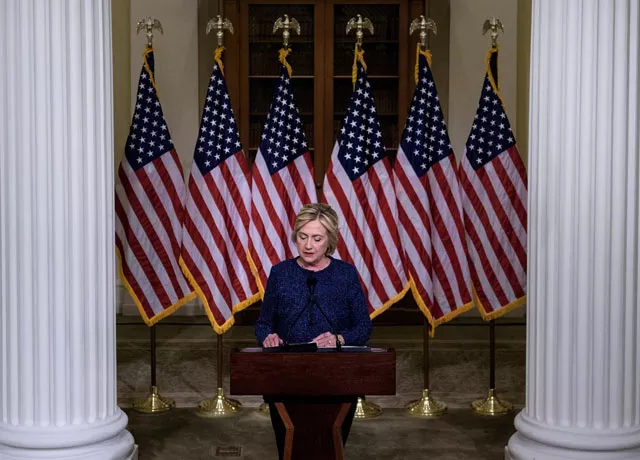 this file photo taken on september 9 2016 shows us democratic presidential nominee hillary clinton pausing while speaking to the press after a working session with national security advisers and experts at the new york historical society in new york photo afp this file photo taken on september 9 2016 shows us democratic presidential nominee hillary clinton pausing while speaking to the press after a working session with national security advisers and experts at the new york historical society in new york photo afp