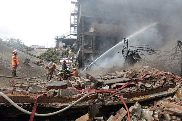 bangladeshi firefighters try to extinguish a fire that break out from an explosion in a factory in the key bangladeshi garment manufacturing town of tongi just north of the capital dhaka on september 11 2016 photo afp bangladeshi firefighters try to extinguish a fire that break out from an explosion in a factory in the key bangladeshi garment manufacturing town of tongi just north of the capital dhaka on september 11 2016 photo afp