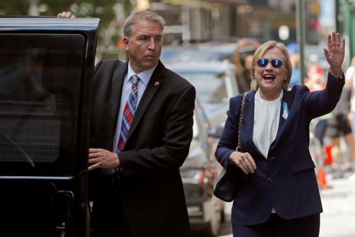 u s democratic presidential candidate hillary clinton leaves her daughter chelsea 039 s home in new york new york united states september 11 2016 after clinton left ceremonies commemorating the 15th anniversary of the september 11 attacks feeling quot overheated quot photo reuters