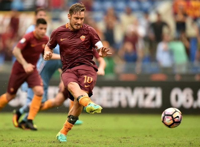 roma 039 s francesco totti scores against sampdoria on september 11 2016 at olympic stadium in rome photo afp