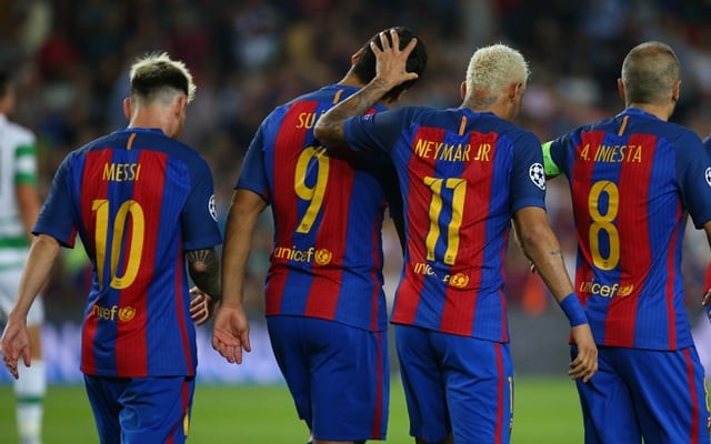 barcelona 039 s luis suarez celebrates scoring their sixth goal with lionel messi andres iniesta and neymar photo reuters barcelona 039 s luis suarez celebrates scoring their sixth goal with lionel messi andres iniesta and neymar photo reuters