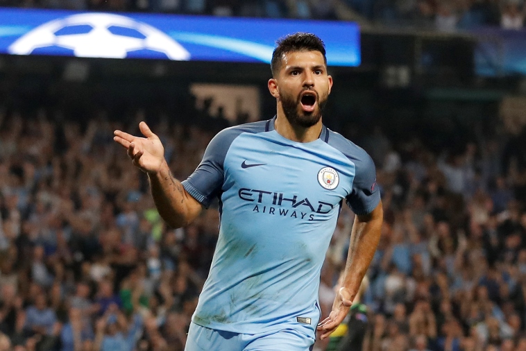 manchester city 039 s sergio aguero celebrates scoring their third goal to complete his hat trick on september 14 2016 photo reuters