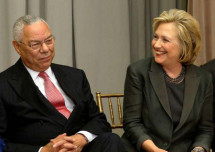 colin powell and hillary clinton listen to remarks at a groundbreaking ceremony for the u s diplomacy center in washington september 3 2014 photo reuters