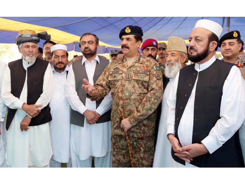 gen raheel sharif with tribal elders during his visit to bajaur agency photo inp