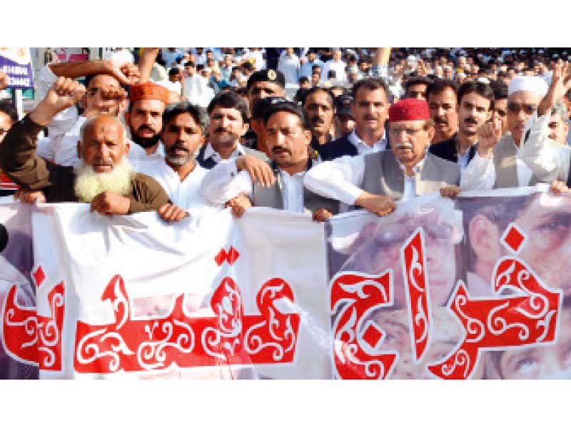 the ajk prime minister leading protesters during the march photo express