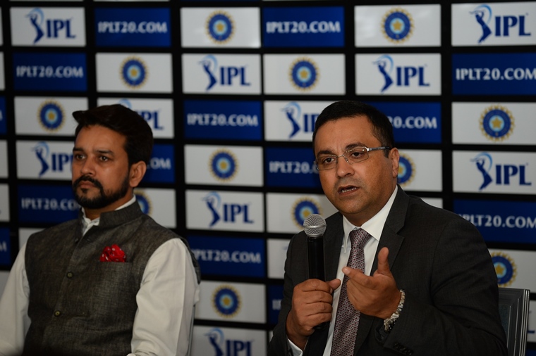 board of control for cricket in india bcci president anurag thakur l and ceo arun johri address a press conference in new delhi on september 18 2016 photo afp