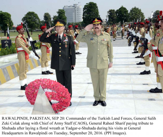general raheel sharif along with commander of the turkish land forces pays tribute to shuhada after laying a floral wreath at yadgar e shuhada at the ghq photo ppi general raheel sharif along with commander of the turkish land forces pays tribute to shuhada after laying a floral wreath at yadgar e shuhada at the ghq photo ppi