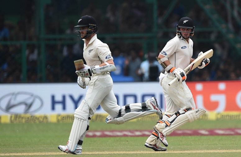 new zealand 039 s tom latham r and captain kane williamson run between the wickets during the second day of the first test match between india and new zealand at green park stadium in kanpur on september 23 2016 photo afp