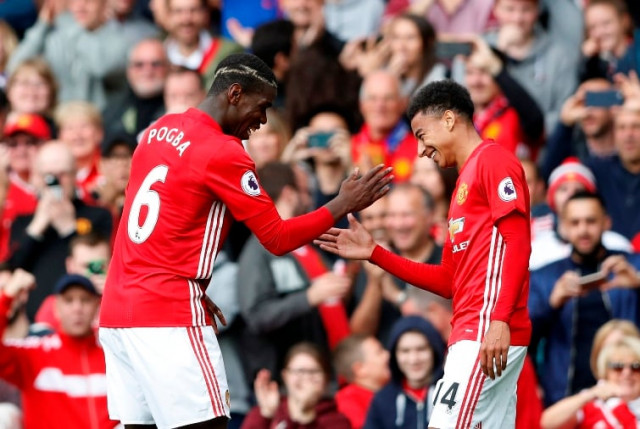 manchester united 039 s paul pogba celebrates scoring their fourth goal with jesse lingard against leicester city on september 24 2016 photo reuters manchester united 039 s paul pogba celebrates scoring their fourth goal with jesse lingard against leicester city on september 24 2016 photo reuters