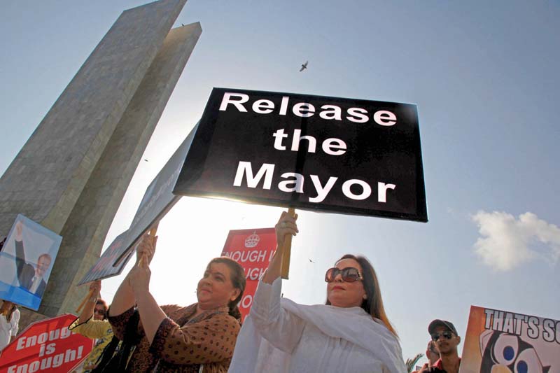 the city s first lady naila wasim arranged the protest for her imprisoned husband which was attended by akhtar s family and friends as well as members of the civil society photo athar khan express