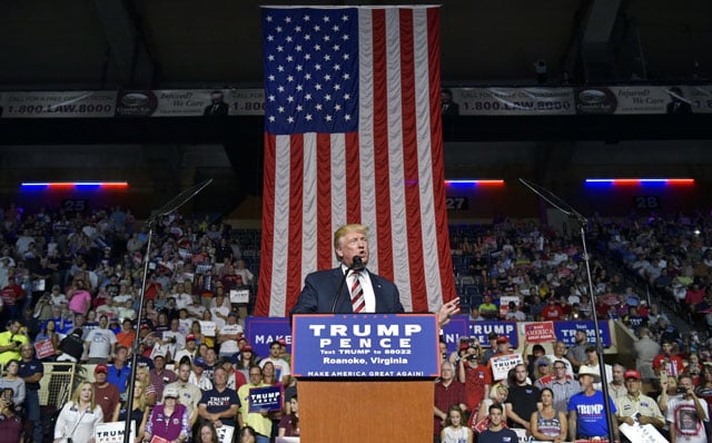 republican presidential nominee donald trump speaks during a rally at the berglund center in roanoke virginia on september 24 2016 photo afp