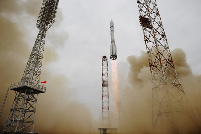 this file photo takenand released on march 14 2016 by the european space agency esa shows a russian proton m rocket carrying the exomars 2016 spacecraft blasting off from the launch pad at the russian leased baikonur cosmodrome photo afp