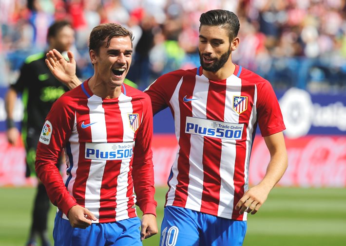 atletico madrid 039 s antoine griezmann l celebrates a goal with team mate yannick ferreira carrasco r photo reuters