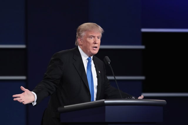 republican presidential nominee donald trump speaks during the presidential debate at hofstra university on september 26 2016 in hempstead new york photo afp