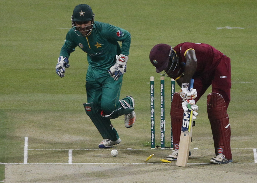 sarfraz ahmed celebrates imas wasim 039 s second wicket photo afp