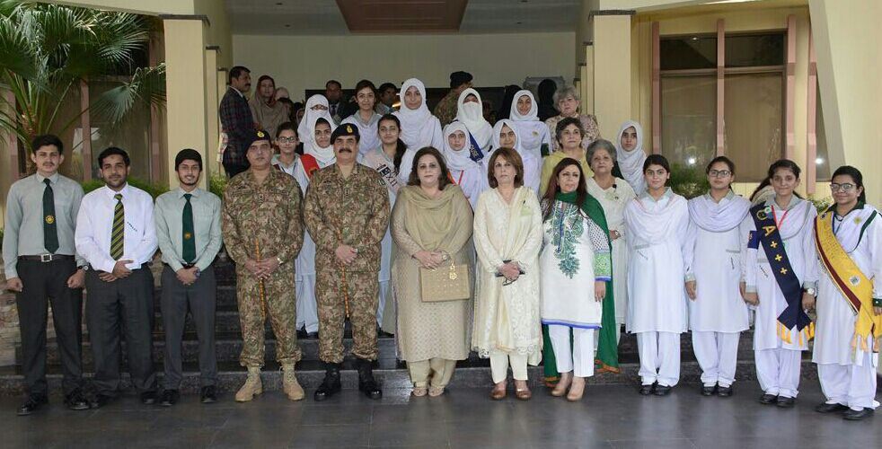 coas photographed with students of army public schools and college system apsacs who distinguished themselves in ssc and hssc exams of federal board coas also a presented academic excellence awards to the students at a ceremony held at rawalpindi today photo ispr