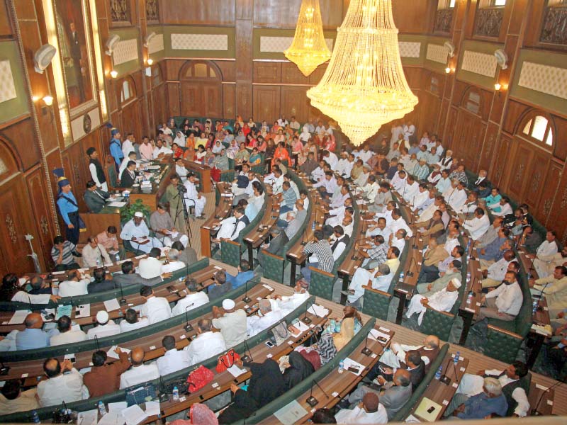 unlike the provincial and national assemblies karachi s city council hall was crammed by its members trying hard to accommodate themselves on the wooden sofas photo athar khan express