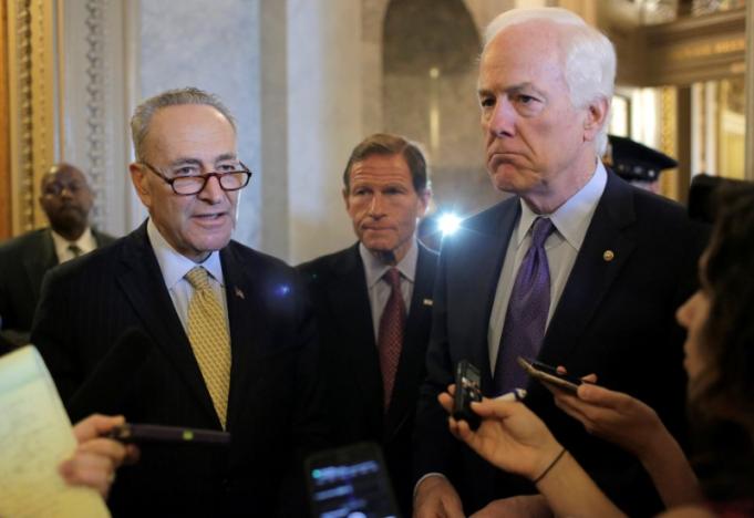 senators chuck schumer d ny l richard blumenthal d ct and john cornyn r tx speak after the senate voted to override u s president barack obama 039 s veto of a bill that would allow lawsuits against saudi arabia 039 s government over the sept 11 attacks on capitol hill photo reuters