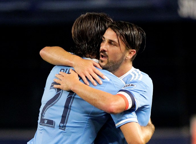 nycfc midfielder andrea pirio l and forward david villa r photo reuters