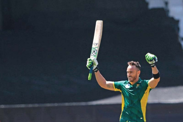 south africa captain faf du plessis celebrates after scoring a century during his team s 142 run win over australia in the second odi photo afp south africa captain faf du plessis celebrates after scoring a century during his team s 142 run win over australia in the second odi photo afp