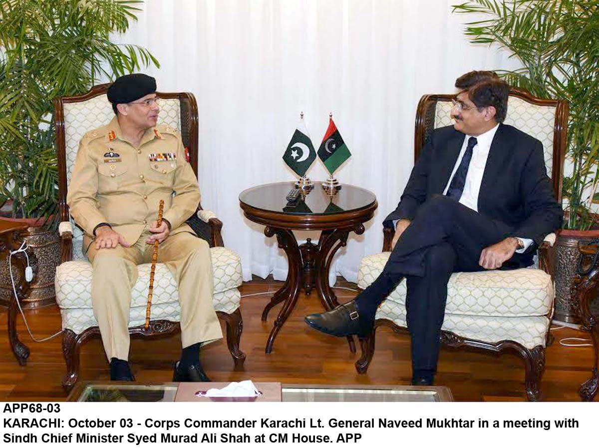 corps commander karachi lt general naveed mukhtar in a meeting with sindh cm murad ali shah at cm house photo app