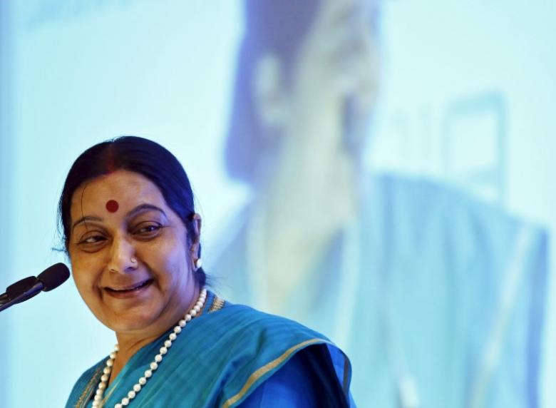 india 039 s foreign minister sushma swaraj smiles while addressing the india africa business forum in new delhi india photo reuters